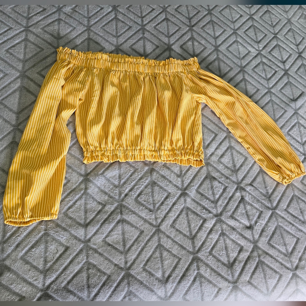 Yellow Off-Shoulder Striped Top